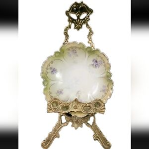 Antique R.S. Germany Porcelain Master Berry Floral Bowl Plate Gold Display Stand